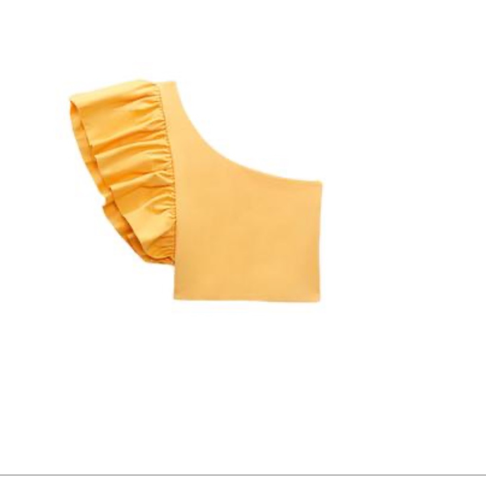 Zara One-Shoulder Ruffle Top in Yellow